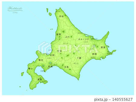 「北海道」立体感のある日本の地図シリーズ。(隣県、市町村、日本語)HOKKAIDO, JAPAN 「北海道」立体感のある日本の地図シリーズ。(隣県、市町村、日本語)HOKKAIDO, JAPAN 140555627