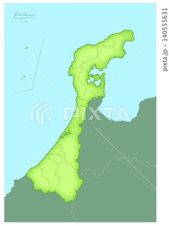 「石川県」立体感のある日本の地図シリーズ。（隣県、市町村、白地図）ISHIKAWA, JAPAN 140555631
