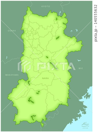 「奈良県」立体感のある日本の地図シリーズ。（隣県、市町村、英語）NARA, JAPAN 140555632