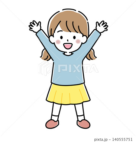 両手を上げて万歳をする女の子のベクターイラスト 140555751