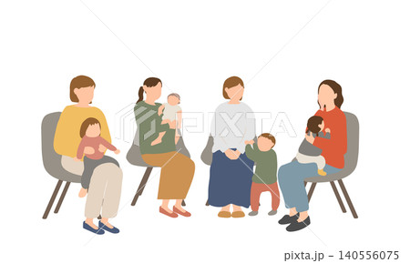 子育て中の母親と子どもが集まる座談会のイラスト 子育て中の母親と子どもが集まる座談会のイラスト 140556075