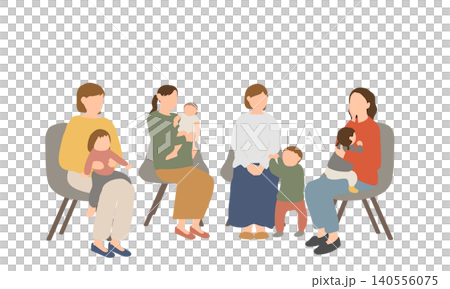 子育て中の母親と子どもが集まる座談会のイラスト 子育て中の母親と子どもが集まる座談会のイラスト 140556075