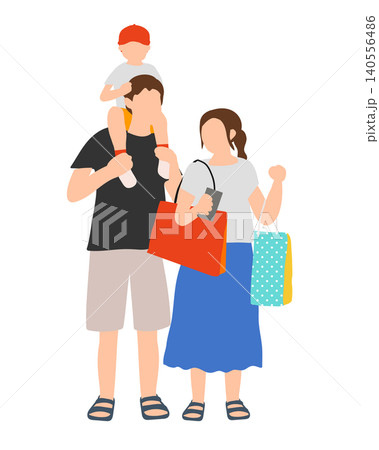 買い物袋を持つ家族のイラスト|親子・休日のおでかけ 買い物袋を持つ家族のイラスト|親子・休日のおでかけ 140556486