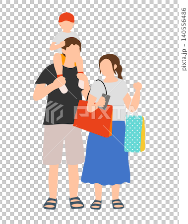 買い物袋を持つ家族のイラスト|親子・休日のおでかけ 買い物袋を持つ家族のイラスト|親子・休日のおでかけ 140556486