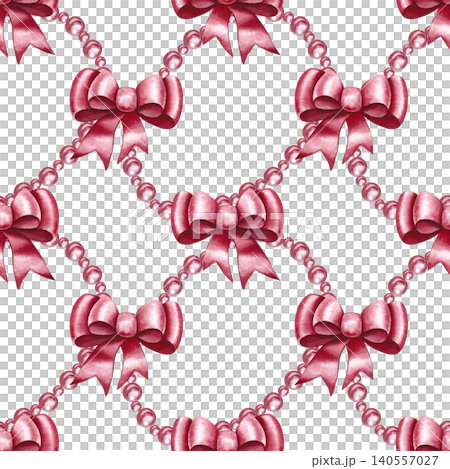 Seamless pattern with pink pearl beads and bows. Hand-drawn watercolor illustration. Perfect for clothing and home decor textiles, curtains, tablecloths, wrapping paper, wallpaper, and more. Seamless pattern with pink pearl beads and bows. Hand-drawn watercolor illustration. Perfect for clothing and home decor textiles, curtains, tablecloths, wrapping paper, wallpaper, and more. 140557027
