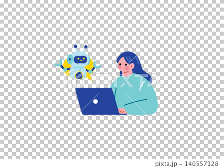 AIを使って仕事をする女性のイラスト AIを使って仕事をする女性のイラスト 140557128