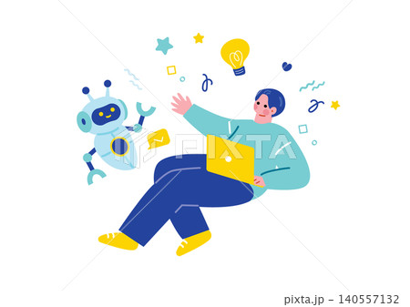 AIを使って仕事をする男性のイラスト 140557132