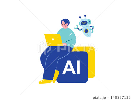 AIを使って仕事をする男性のイラスト 140557133