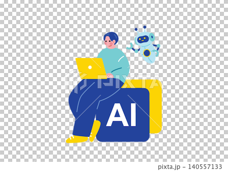 AIを使って仕事をする男性のイラスト 140557133