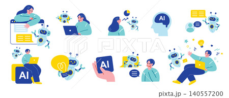 AIを活用する人々のイラストセット 140557200