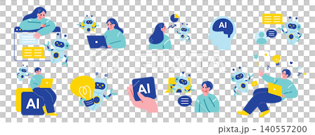 AIを活用する人々のイラストセット 140557200