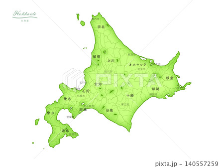 「北海道」立体感のある日本の地図シリーズ。(市町村、日本語)HOKKAIDO, JAPAN 「北海道」立体感のある日本の地図シリーズ。(市町村、日本語)HOKKAIDO, JAPAN 140557259