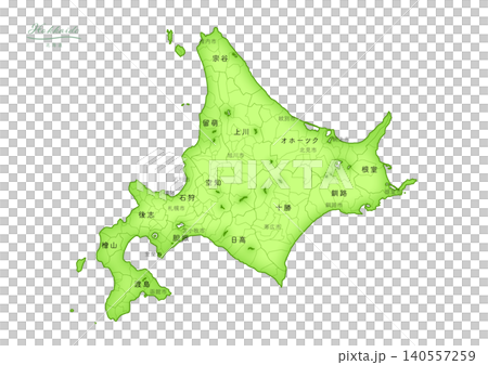 "Hokkaido" - A series of three-dimensional maps of Japan. (Cities, towns, and villages, in Japanese) HOKKAIDO, JAPAN 140557259