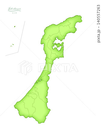 「石川県」立体感のある日本の地図シリーズ。（市町村、白地図）ISHIKAWA, JAPAN 140557263