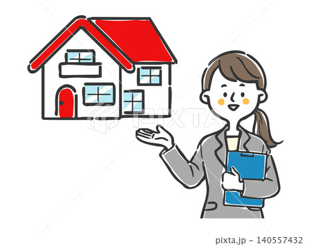 住宅の説明をするスーツ姿の女性 ベクター 住宅の説明をするスーツ姿の女性 ベクター 140557432