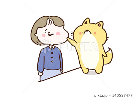 キツネにほっぺたを摘ままれて呆然としている女性(狐につままれる) キツネにほっぺたを摘ままれて呆然としている女性(狐につままれる) 140557477