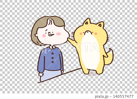 キツネにほっぺたを摘ままれて呆然としている女性(狐につままれる) キツネにほっぺたを摘ままれて呆然としている女性(狐につままれる) 140557477