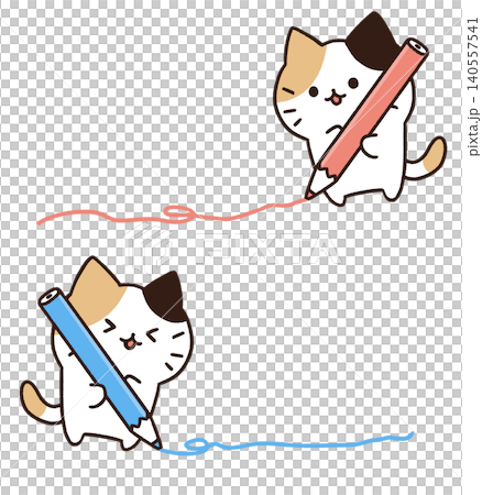 貓在地板上畫線的插圖 140557541