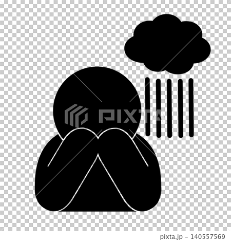 Rain clouds and a depressed person icon Rain clouds and a depressed person icon 140557569