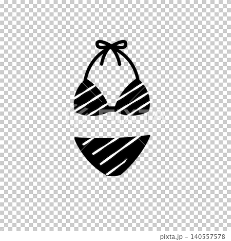 Black and white illustration of a striped swimsuit. Flat illustration. Summer theme. Beach. Pool. Cute. 140557578