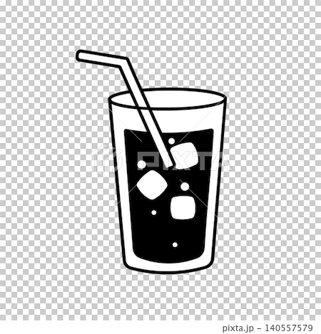 Black and white illustration of a carbonated drink. 140557579