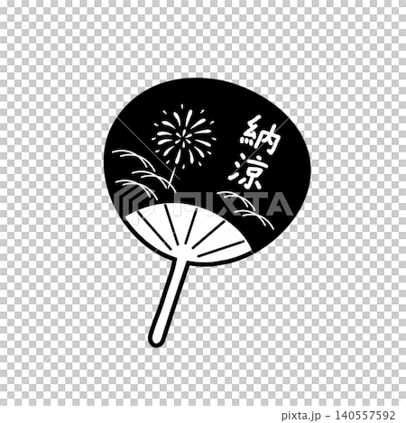 うちわのシンプルなモノクロイラスト　フラットデザイン　夏素材 140557592