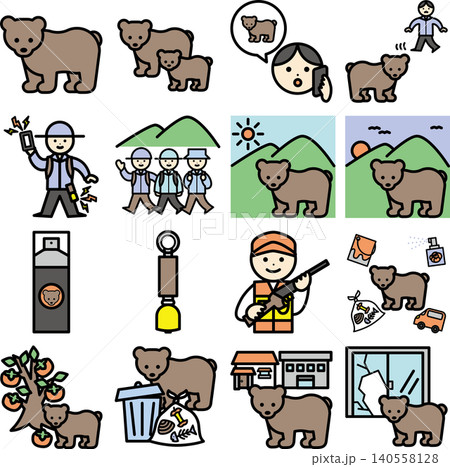クマ対策カラーイラストセット 140558128