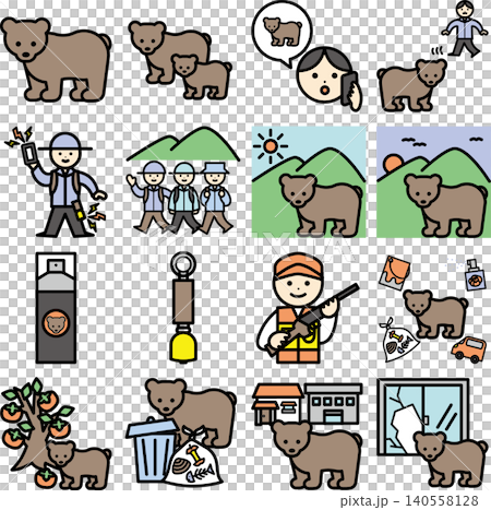 クマ対策カラーイラストセット 140558128