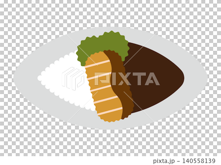 An illustration of katsu curry topped with a pork cutlet. An illustration of katsu curry topped with a pork cutlet. 140558139