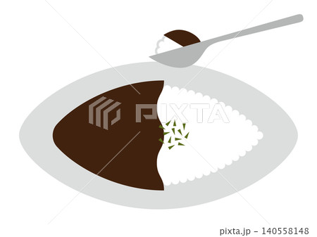 スプーンでカレーをすくうカレーライスのイラスト スプーンでカレーをすくうカレーライスのイラスト 140558148