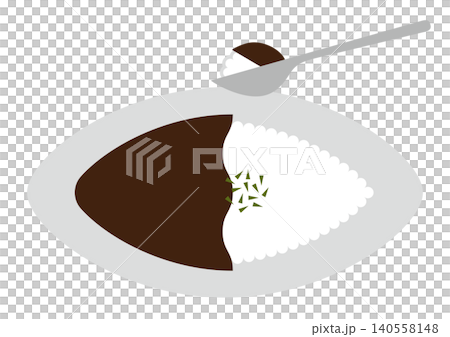 スプーンでカレーをすくうカレーライスのイラスト スプーンでカレーをすくうカレーライスのイラスト 140558148