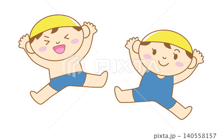 水着でジャンプする男の子と女の子のイラスト 主線あり 140558157