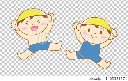 水着でジャンプする男の子と女の子のイラスト 主線あり 140558157