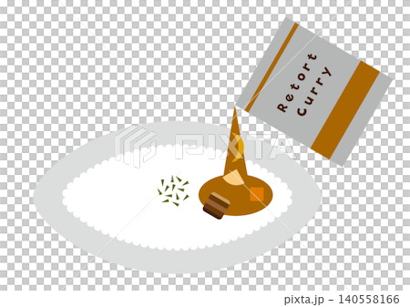 Illustration of pouring retort curry onto rice Illustration of pouring retort curry onto rice 140558166