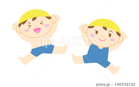 水着でジャンプする男の子と女の子のイラスト 主線なし 140558192