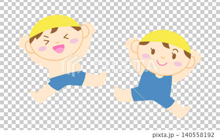 水着でジャンプする男の子と女の子のイラスト 主線なし 140558192