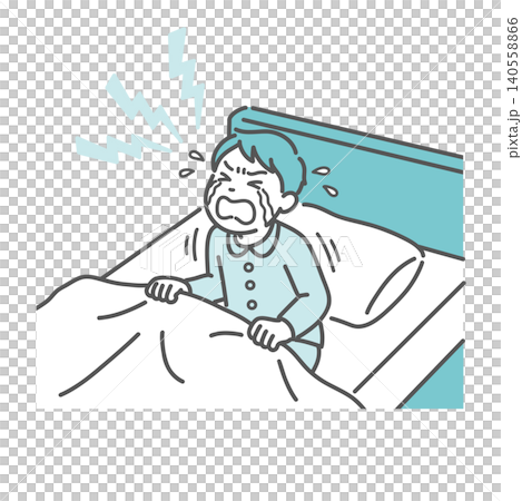 夜泣き・夜驚症で突然泣き叫ぶ男の子のイラスト 夜泣き・夜驚症で突然泣き叫ぶ男の子のイラスト 140558866
