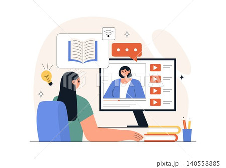Online Learning Platform Illustration Featuring E-Learning Courses, Distance Education, Video Tutorials, Digital Study, and Remote Training Online Learning Platform Illustration Featuring E-Learning Courses, Distance Education, Video Tutorials, Digital Study, and Remote Training 140558885