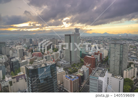 April 29 2026 Sendai skyline with railway under dramatic sunset April 29 2026 Sendai skyline with railway under dramatic sunset 140559609
