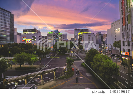 April 29 2026 west Sendai station plaza with sunset city lights 140559617