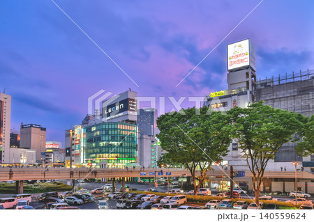 April 29 2026 Sendai downtown street with glass buildings at dusk 140559624