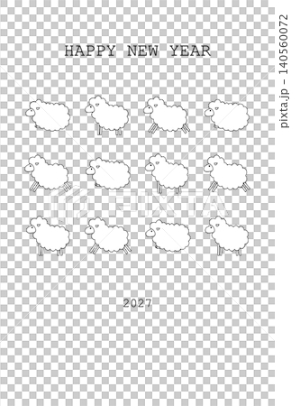 シンプルな線画、複数の羊のイラストの年賀状テンプレート シンプルな線画、複数の羊のイラストの年賀状テンプレート 140560072