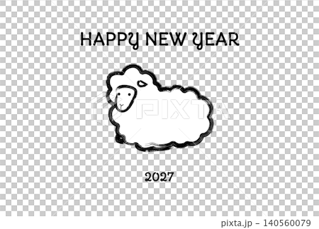 New Year's card template featuring a sheep illustration in brushstrokes. New Year's card template featuring a sheep illustration in brushstrokes. 140560079