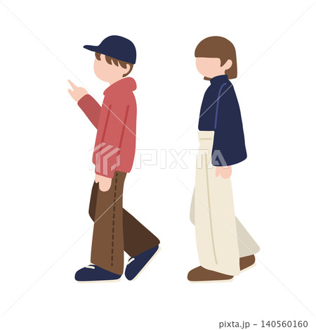 指差しする男性と歩く女性の若いカップル人物イラスト 指差しする男性と歩く女性の若いカップル人物イラスト 140560160