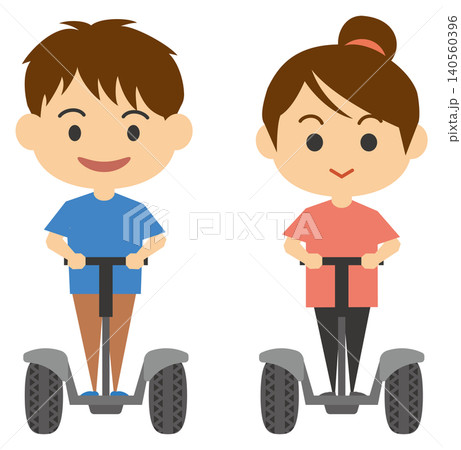 電動立ち乗り二輪車に乗る男女のイメージイラスト 140560396