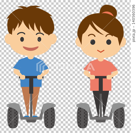 電動立ち乗り二輪車に乗る男女のイメージイラスト 140560396