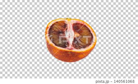 Blood orange, Moro, cross-section, cut flesh, transparent background, macro, fruit material 140561068