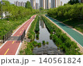 Urban ecological river with walkway and bicycle path 140561824