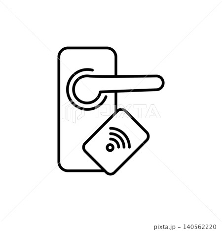 Black outline modern electronic hotel door handle icon 140562220