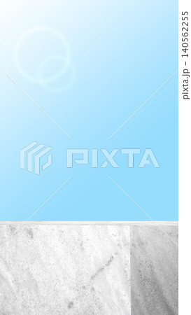 A clean white stone ledge or marble platform showcasing a minimalist background under a bright, sunny blue sky. Ideal for product presentation 140562255